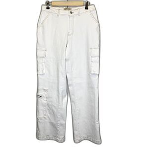 Love Cult Womens Cargo Jeans Pants White Wide Leg High Rise Loose Fit Size XS